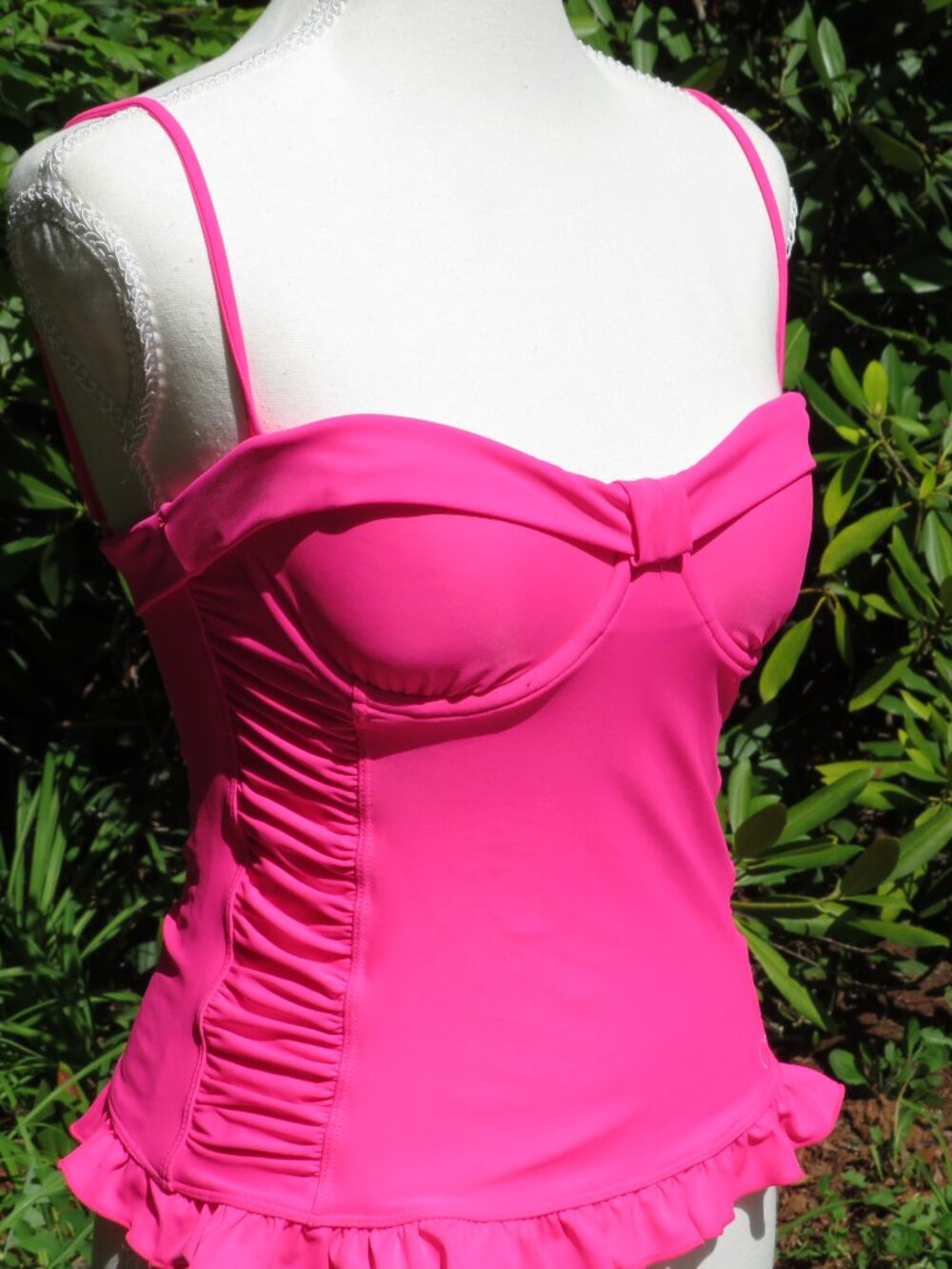 OP Pink Ruffle Tankini Top S – Sweetheart Ruched Swim Top NWT Y2K Beachcore - Picture 2 of 8
